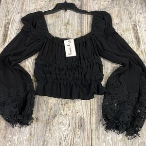 Nwt Black Off The Shoulder Ruffle Crop Top